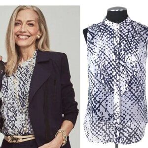 Cabi Venture sleeveless ruffle button front ruffle top shirt XL blouse